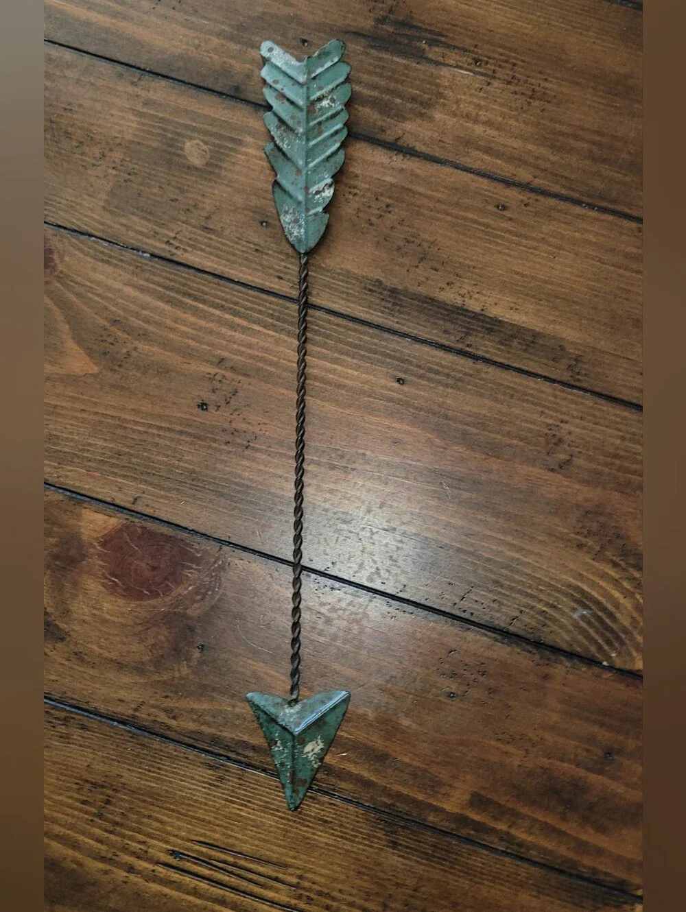 Green Patina Metal Arrow Wall Accent - Rustic Home Wall Decor